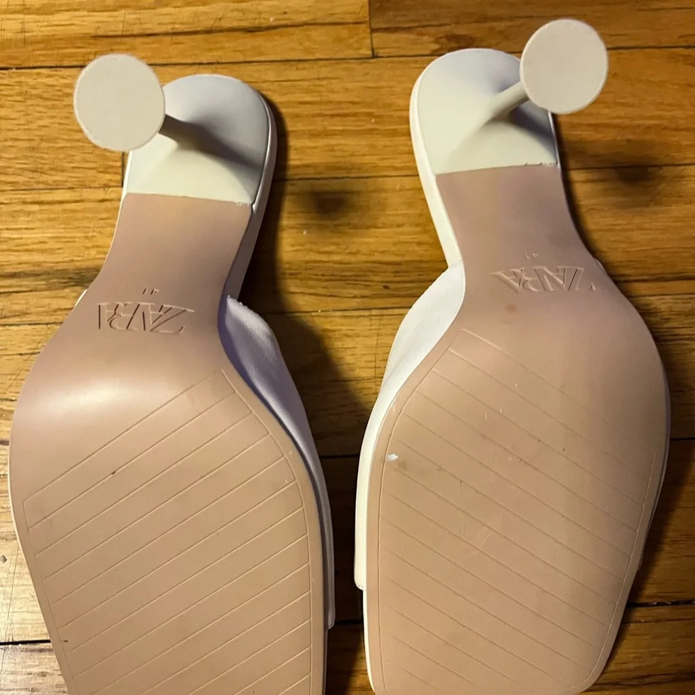 Zara Cream Square-Toe Sculpted-Heel Mules - Picture 4 of 5